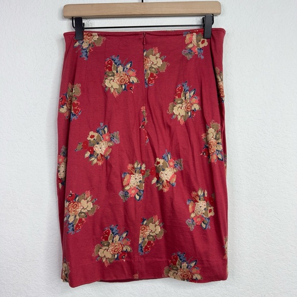 Ungaro Ter Skirt Womens L Red Floral Draped VTG Pencil Romantic Cottage Timeless - Picture 2 of 6